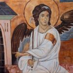 Beli Andjeo detalj freske 50x70cm Ulje na platnu Ikona po narudzbini 2023. umetnik Darko TOPALSKI