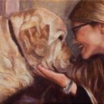 Devojka i Pas - Umetnicka slika 25x40cm Ulje na platnu portret po narudzbini 2023 umetnik Darko TOPALSKI