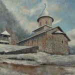 Manastir Godovik zimi Umetnicka slika 45x60cm Ulje na platnu po narudzbini umetnik Darko Topalski