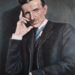 Nikola Tesla Umetnicka slika Ulje na platnu 2021. portret po narudžbini - umetnik Darko TOPALSKI