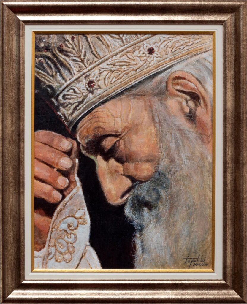 Patrijarh Pavle portret po narudzbini Umetnicka slika 40x30cm sa ramom 51x41cm Ulje na platnu 2024. umetnik Darko TOPALSKI