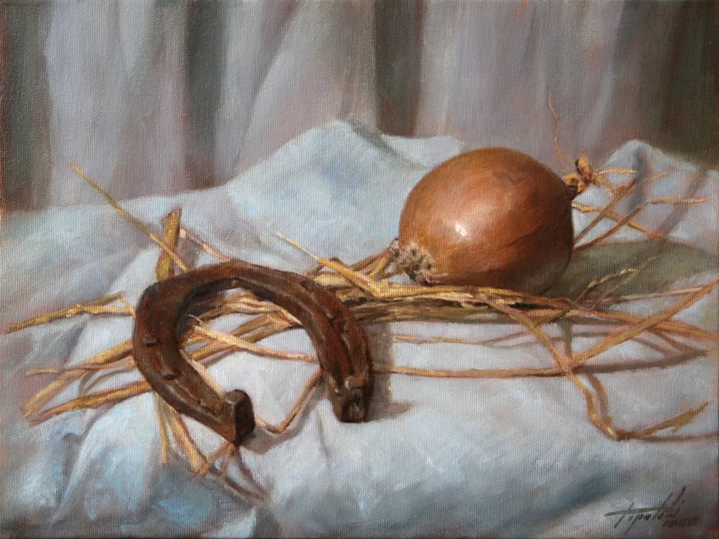 Potkovica i Luk – Mrtva priroda po narudžbini -Umetnicka slika 30x40cm, -Ulje na platnu umetnik Darko TOPALSKI