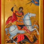 Sveti Georgije 40x30cm na dasci sa pozlatom jajcana tempera tradicionalna vizantijska Ikona po naruzbini Umetnicka slika umetnik Darko TOPALSKI
