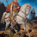 Sveti Georgije ubija azdaju 60x45cm 2022. Barkona ikona Ulje na platnu po Porudzbini umetnik Darko Topalski