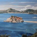 Sveti Stefan 60x80cm Ulje na lanenom platnu pejzaž po narudžbini Umetnicka slika umetnik Darko TOPALSKI